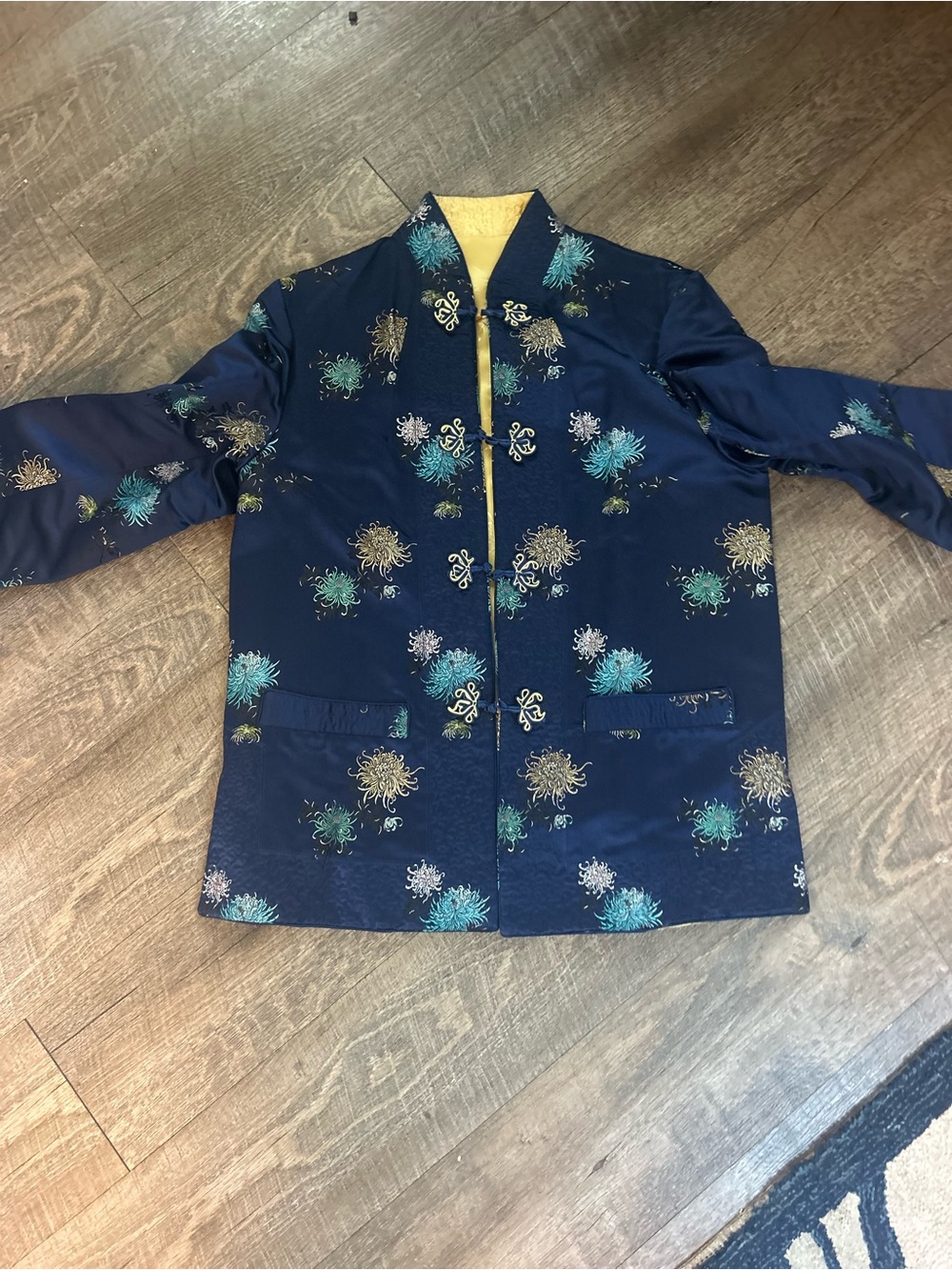 Asian Navy Floral Brocade Women's Jacket silk reversible
